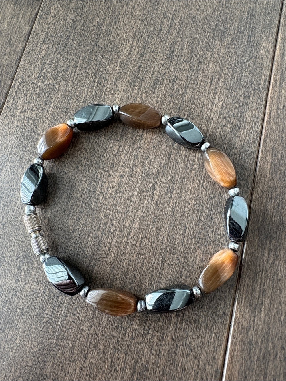 Black Brown Beaded Bracelet, Jewellery Arm Candy, Twist Closure Bangle Silver